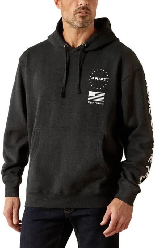 ARIAT MENS SPONSOR PATRIOT HOODIE CHARCOAL HEATHER 10062496