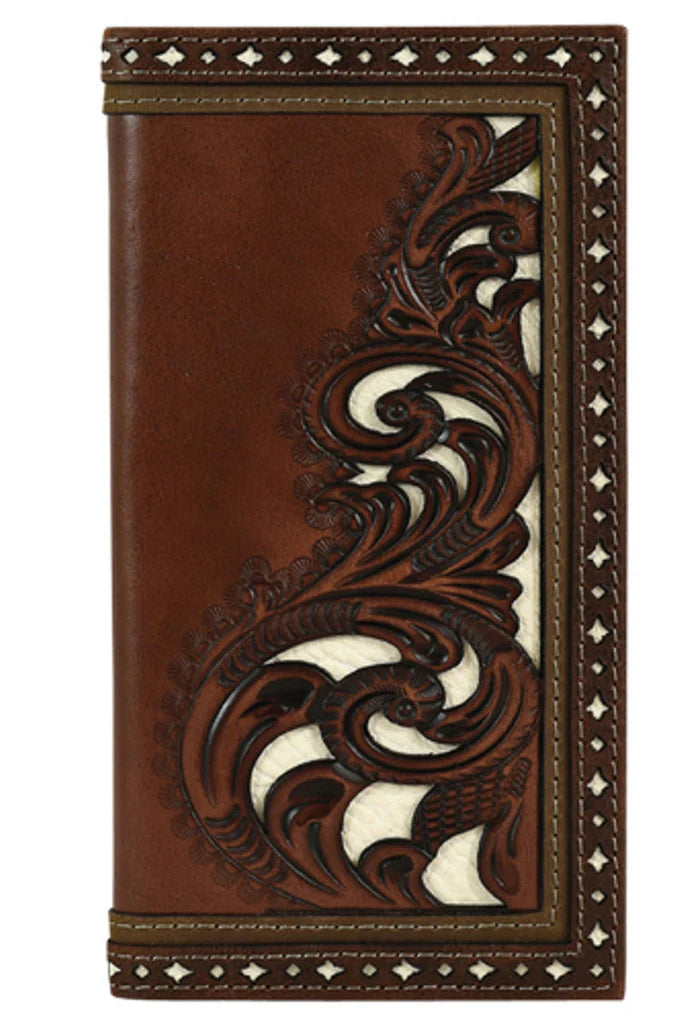 JUSTIN BROWN HAND TOOLED RODEO WALLET- 2122767W1