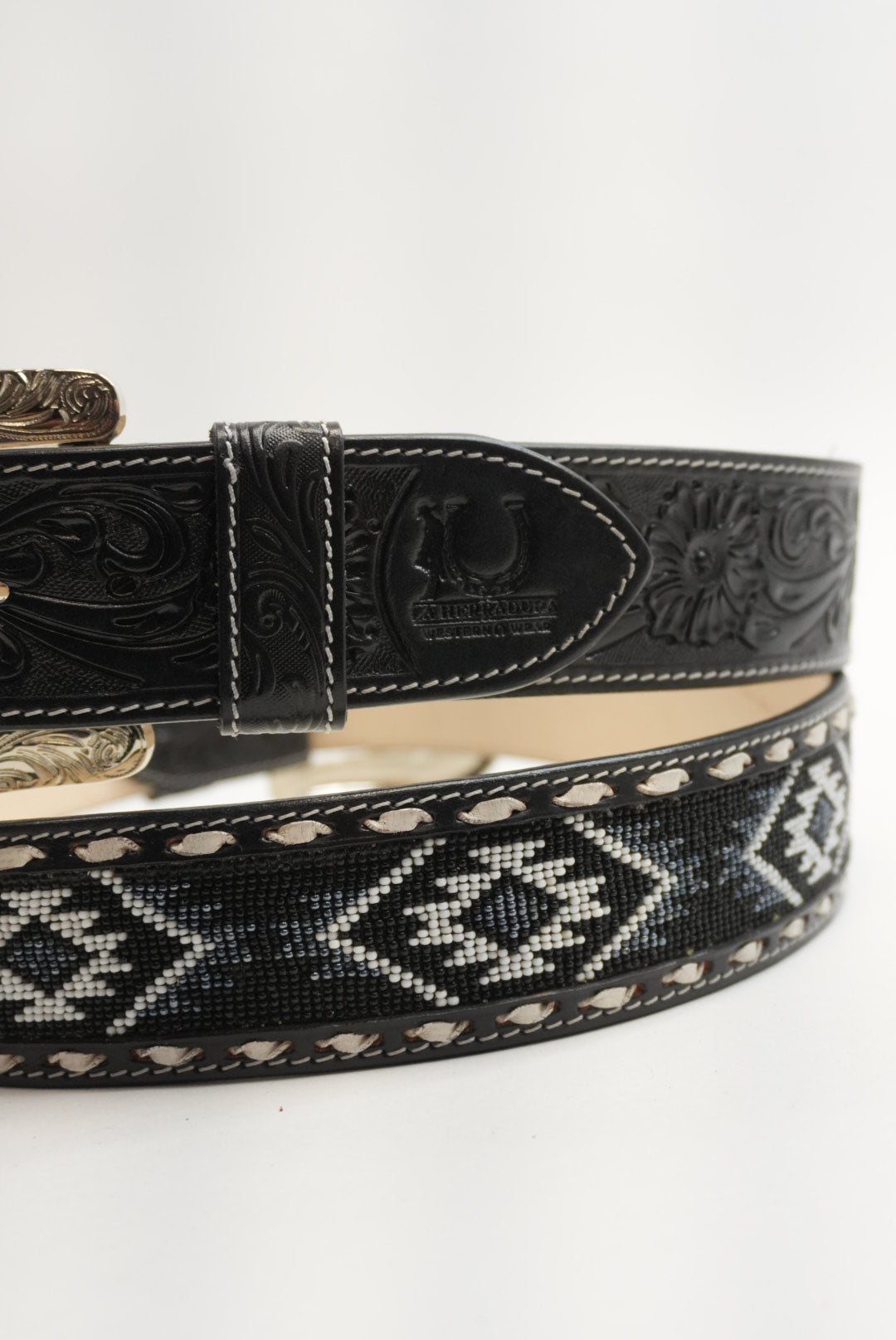 LA HERRADURA BELT 2 INCH BLACK/NAVY BLUE WITH WHITE NEW DESIGN