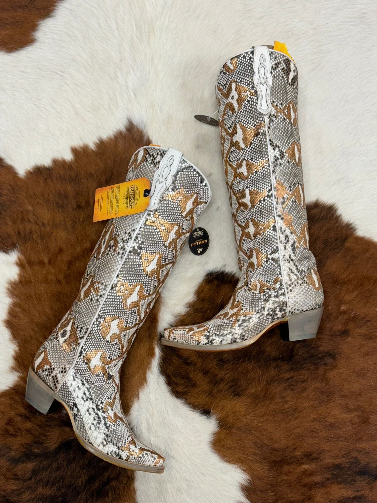 WOMENS CORRAL NATURAL GOLDEN HAND PAINTED PYTHON TALL BOOT