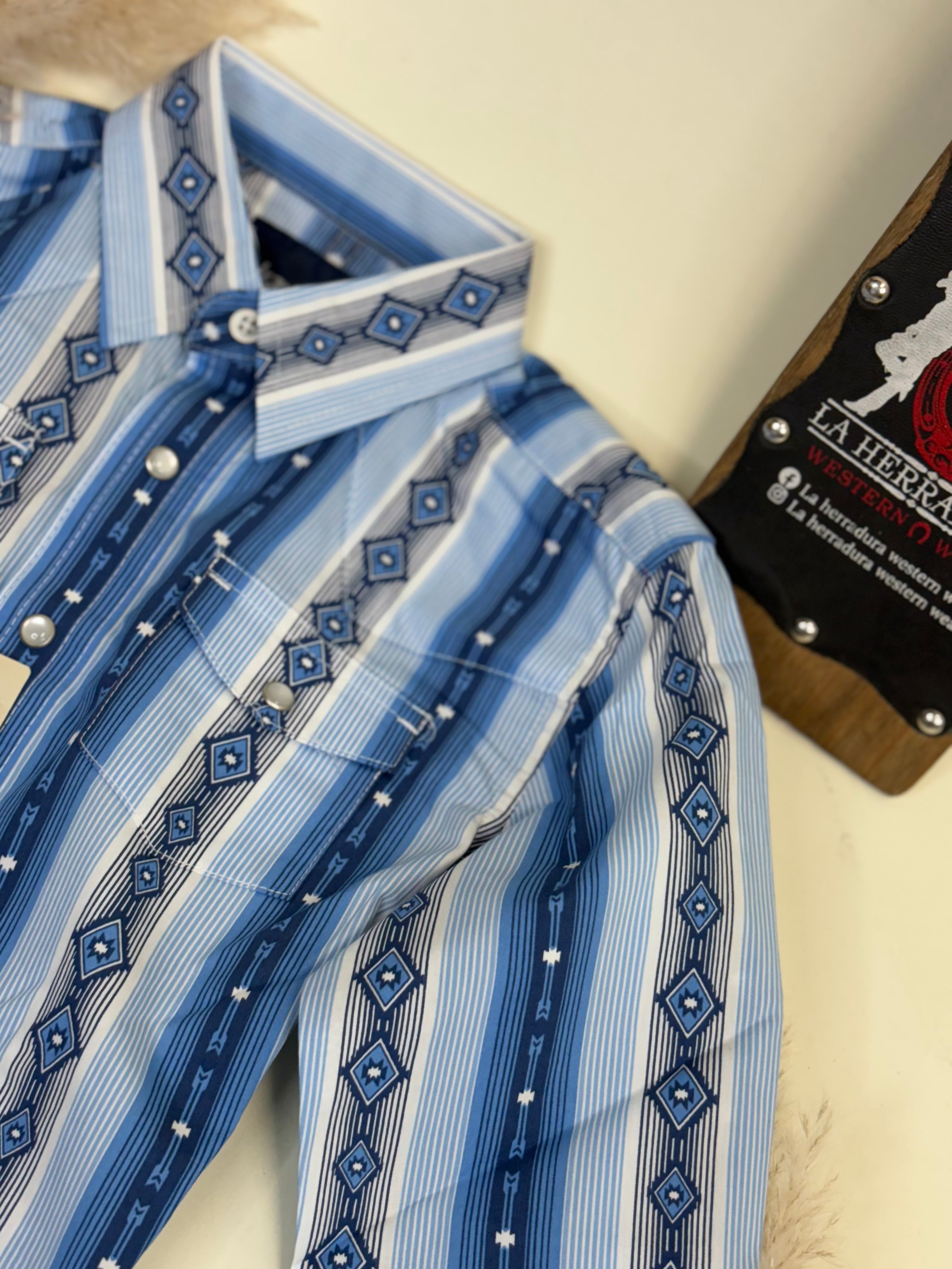 WRANGLER BLUE AZTEC LONG SLEEVE SHIRT