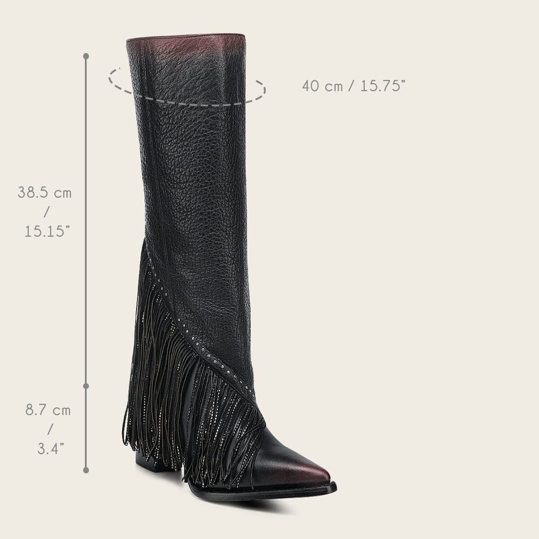 WOMEN’S CUADRA TALL BOOT RES CASTELLO NEGRO FRINGE POINTED TOE CC248