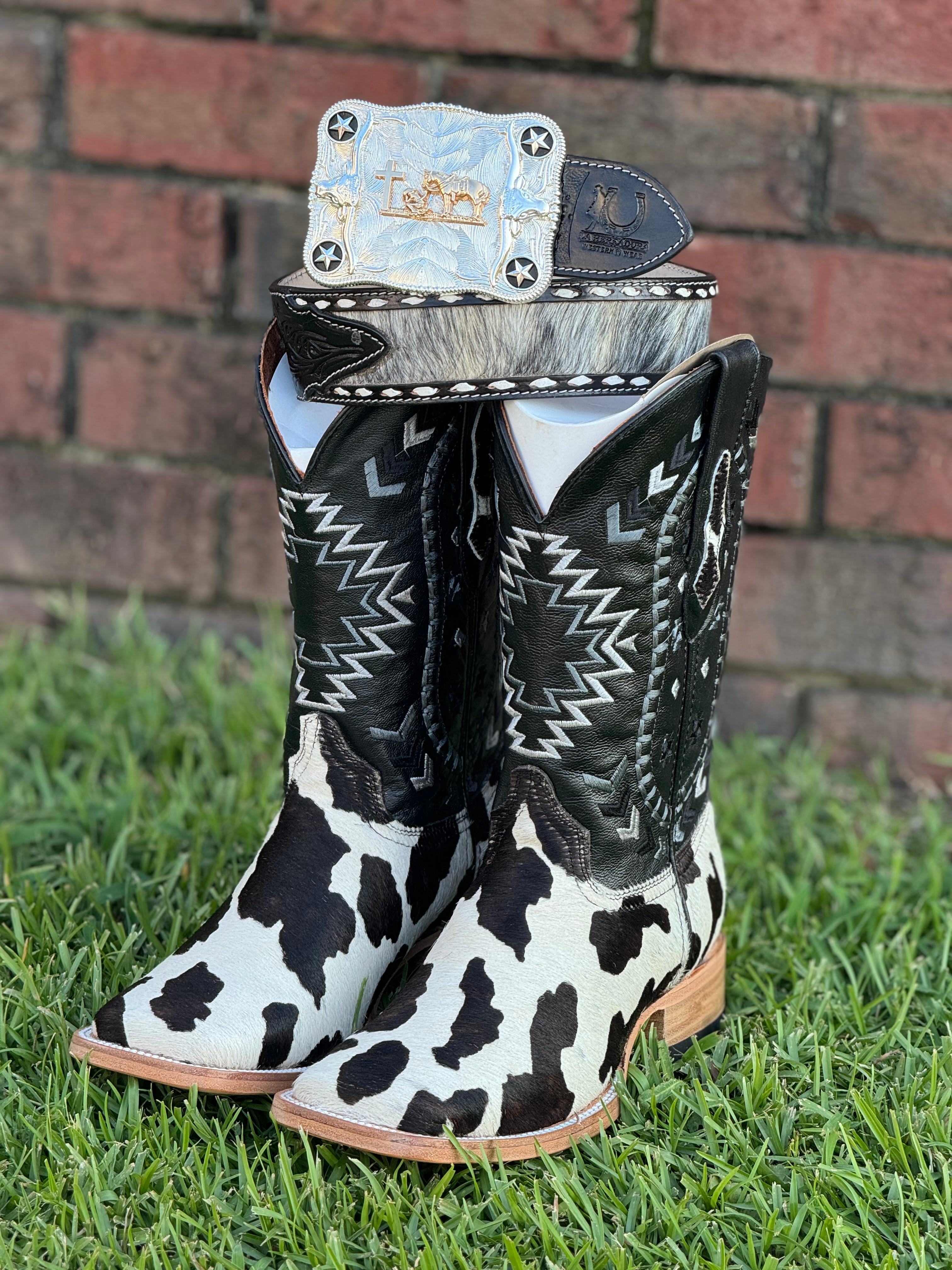 LA HERRADURA WESTERN WEAR COW HIDE BLEACH RG NEGRO CHEROKEE BOOTS