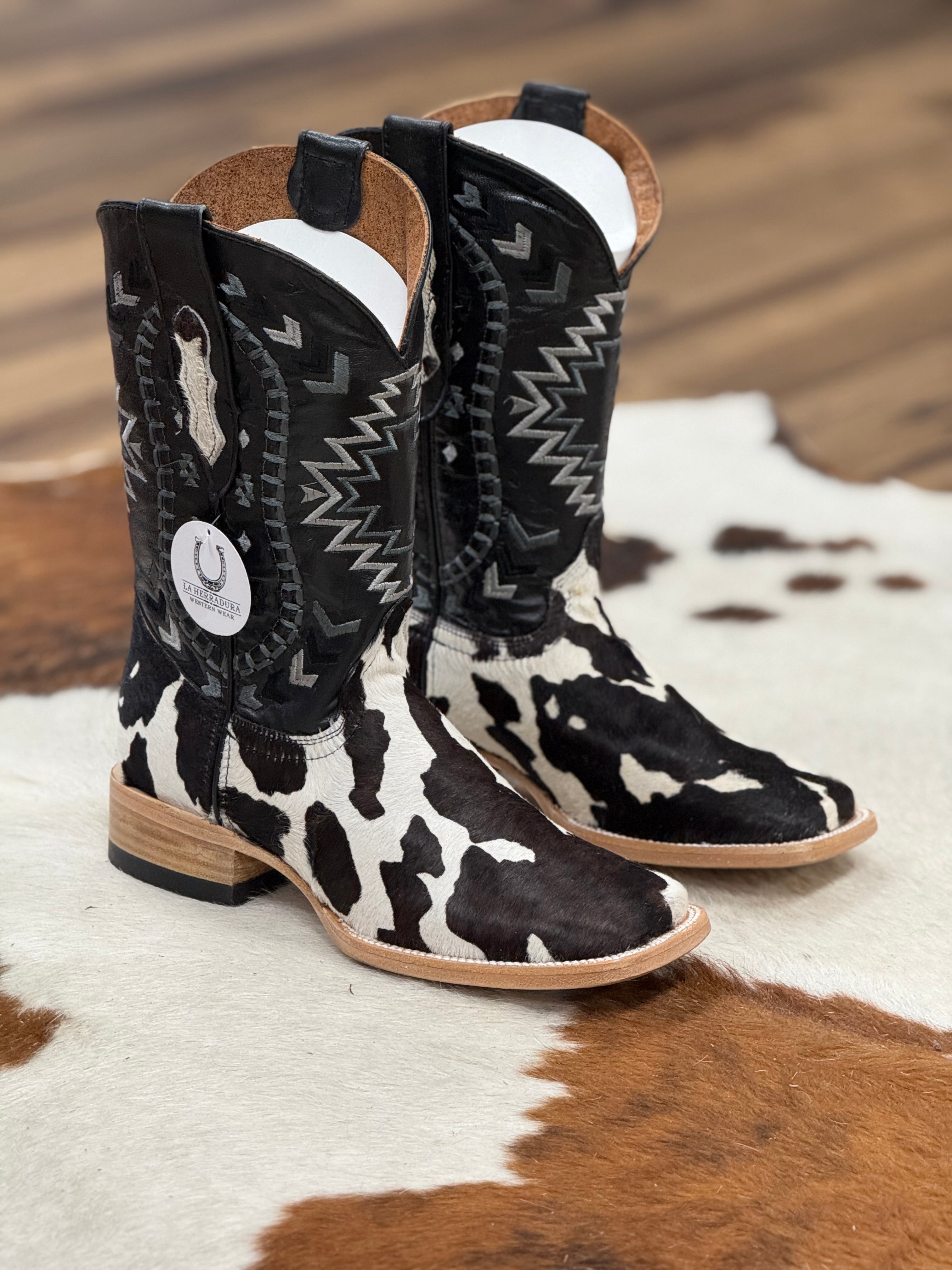 LA HERRADURA WESTERN WEAR COW HIDE BLEACH RG NEGRO CHEROKEE BOOTS