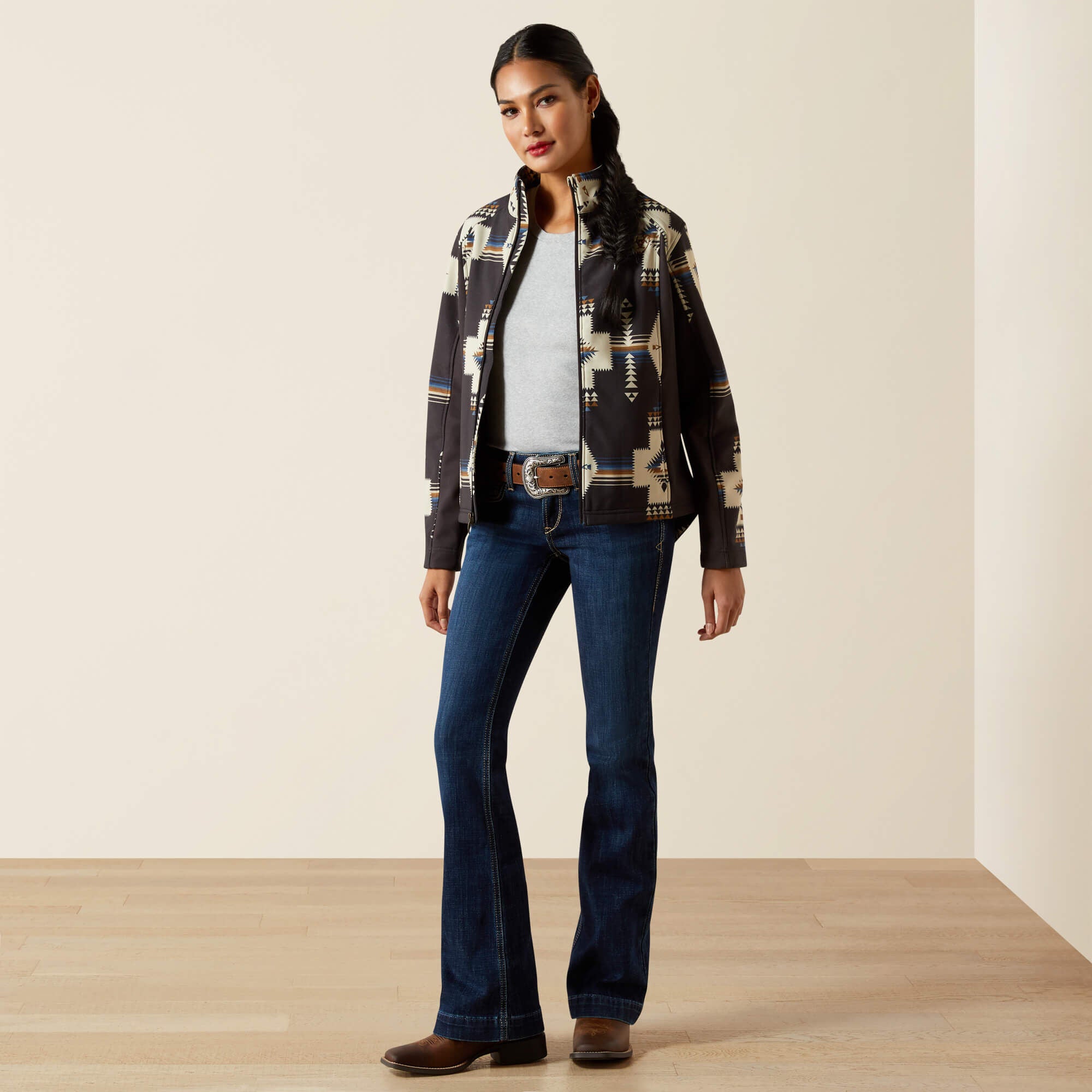 ARIAT WOMENS LOGO SOFTSHELL PRINT THORNSTONE JAKET 10062213