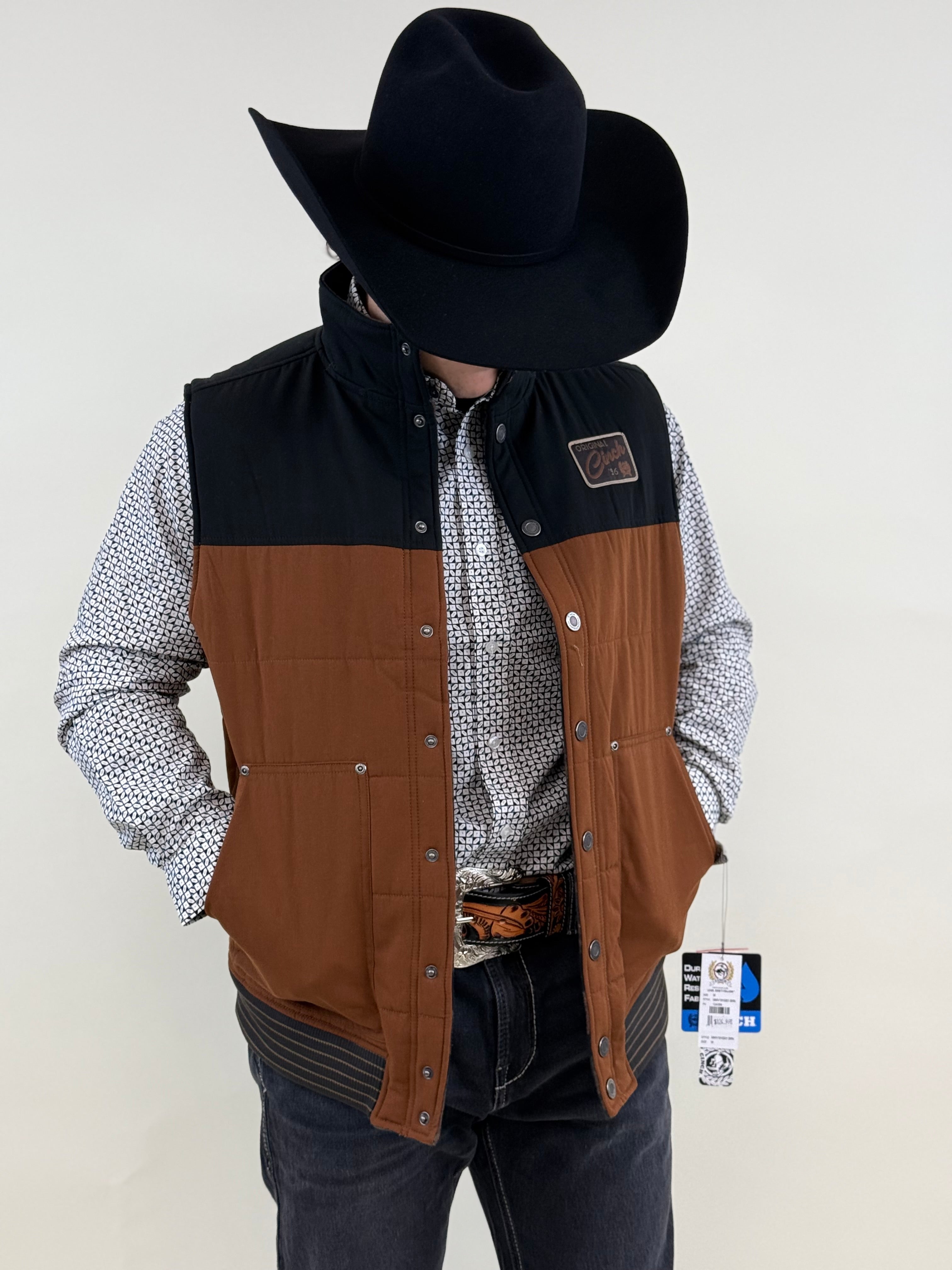 MENS CINCH REVERSIBLE QUILTED VEST- BROWN/ NAVY