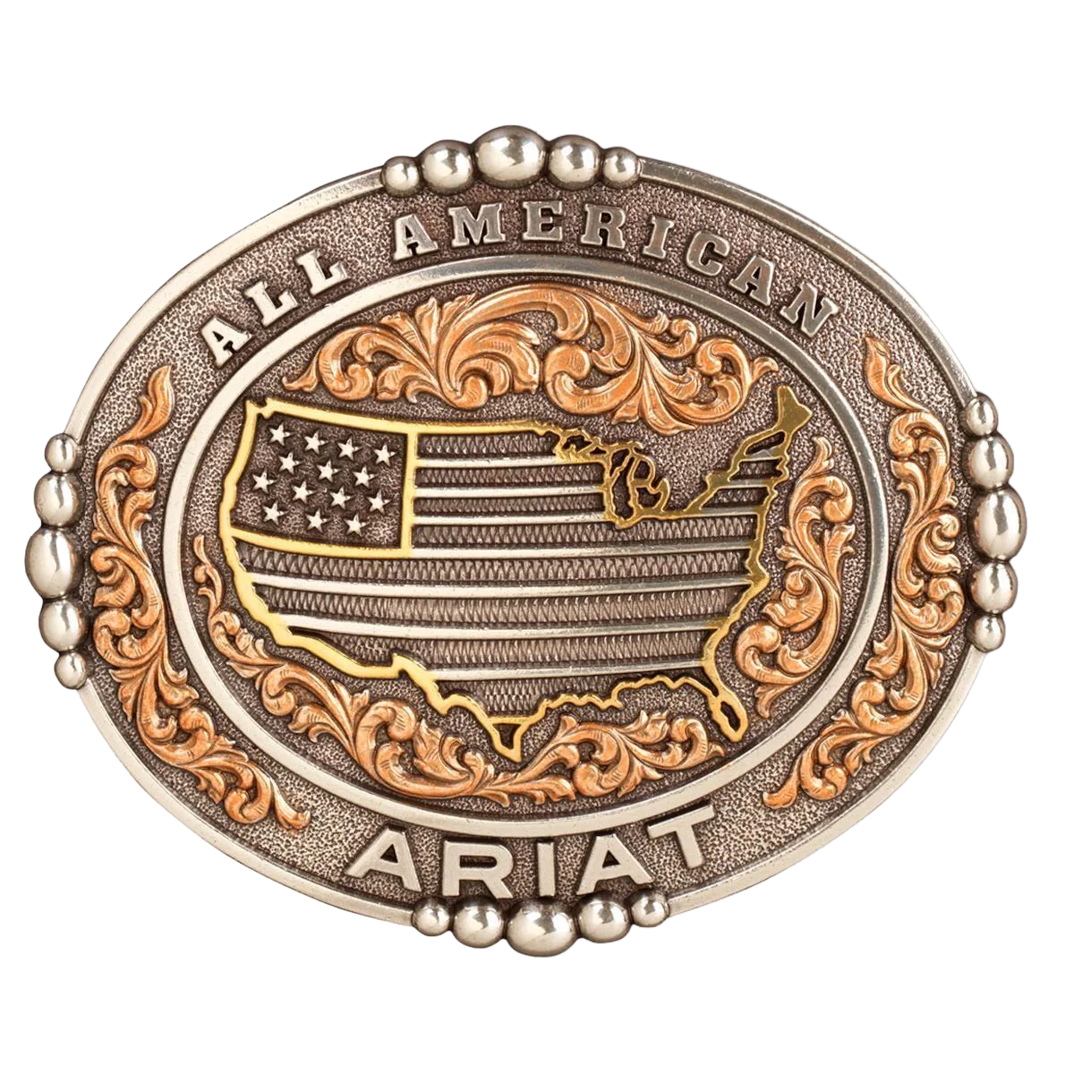 ARIAT MENS OVAL ALL AMERICAN SILVER & BRONZE BELT BUCKLE - A37051