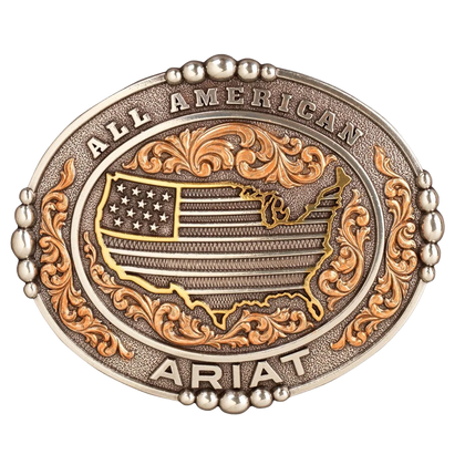 ARIAT MENS OVAL ALL AMERICAN SILVER & BRONZE BELT BUCKLE - A37051