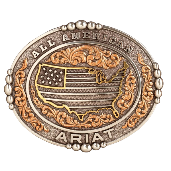 HEBILLA DE CINTURÓN OVALADA AMERICANA DE PLATA Y BRONCE PARA HOMBRE ARIAT - A37051
