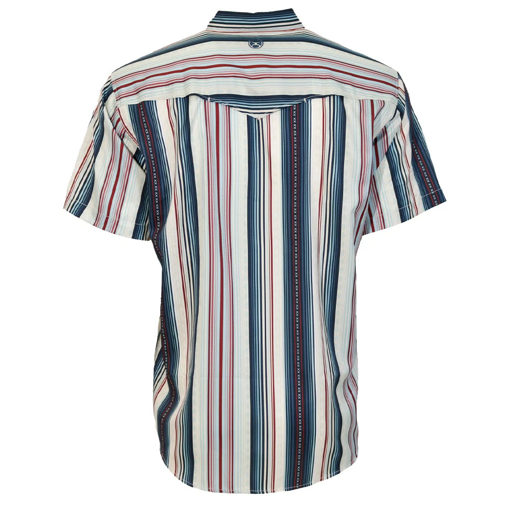 HOOEY BOYS WHITECAP GREY SHORT SLEEVE PEARLSNAP WITH RED AND BLUE STRIPES ALL OVER- HT2621NVST