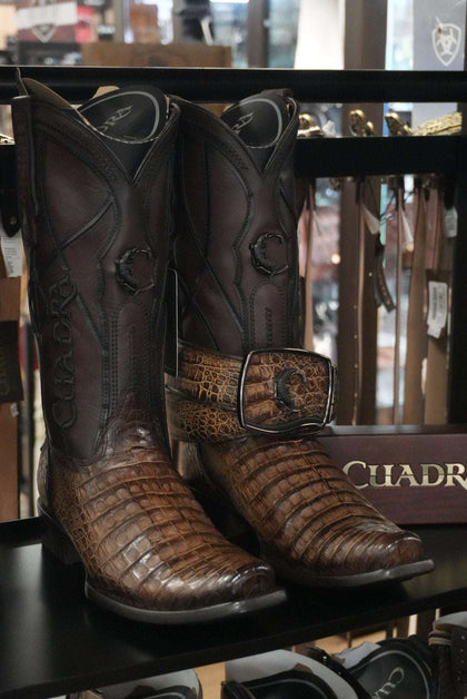 BOTAS CUADRA DE HOMBRE FUSCUS LOMO BELLY STRAUSS CAFÉ PUNTA CUADRADA ESTRECHA CC292