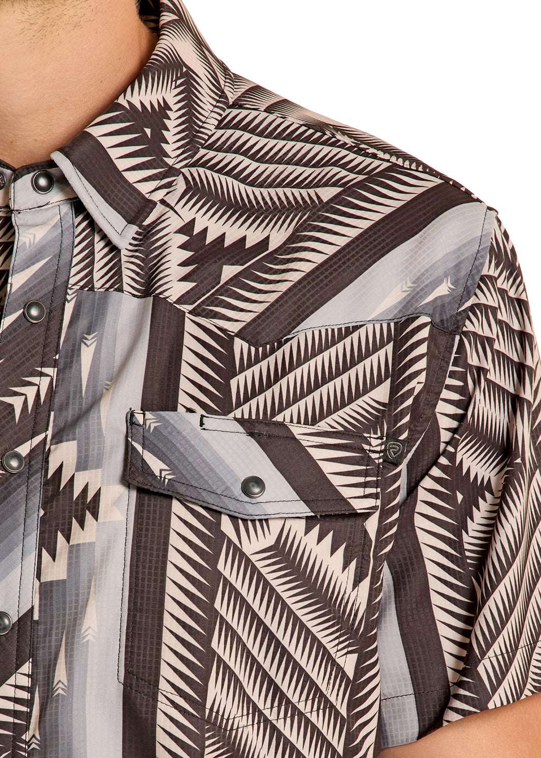 ROCK&ROLL MENS SHORT SLEEVE SHIRT TEK RIPSTOP AZTEC PRINT BLACK -BMN3S08681 Laherradurawwnc.com