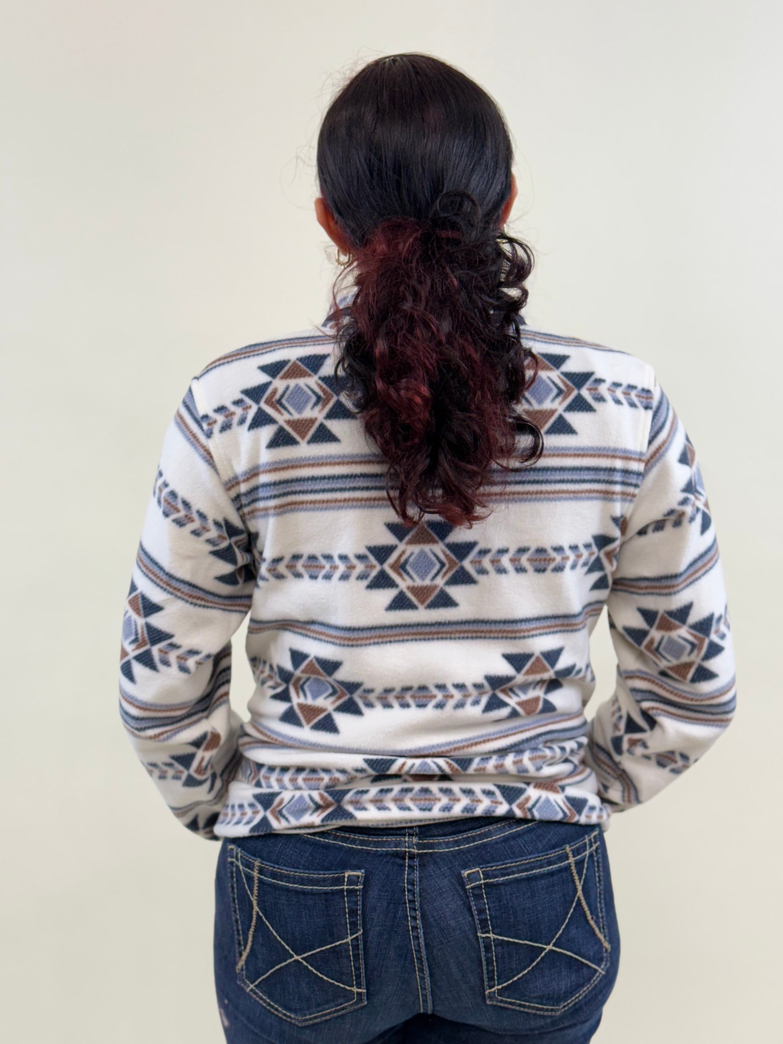 Cinch Womens Pullover Navy/Brown White & Aztec Pattern