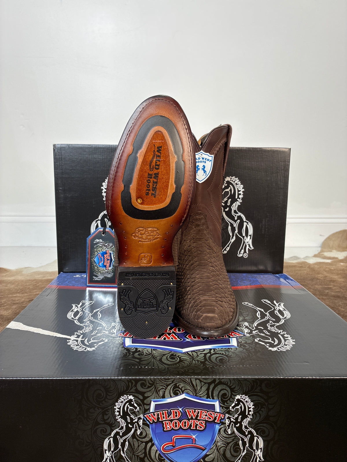 WILD WEST ROPER BOOT PYTHON NOBUCK BROWN 2691ZN5707
