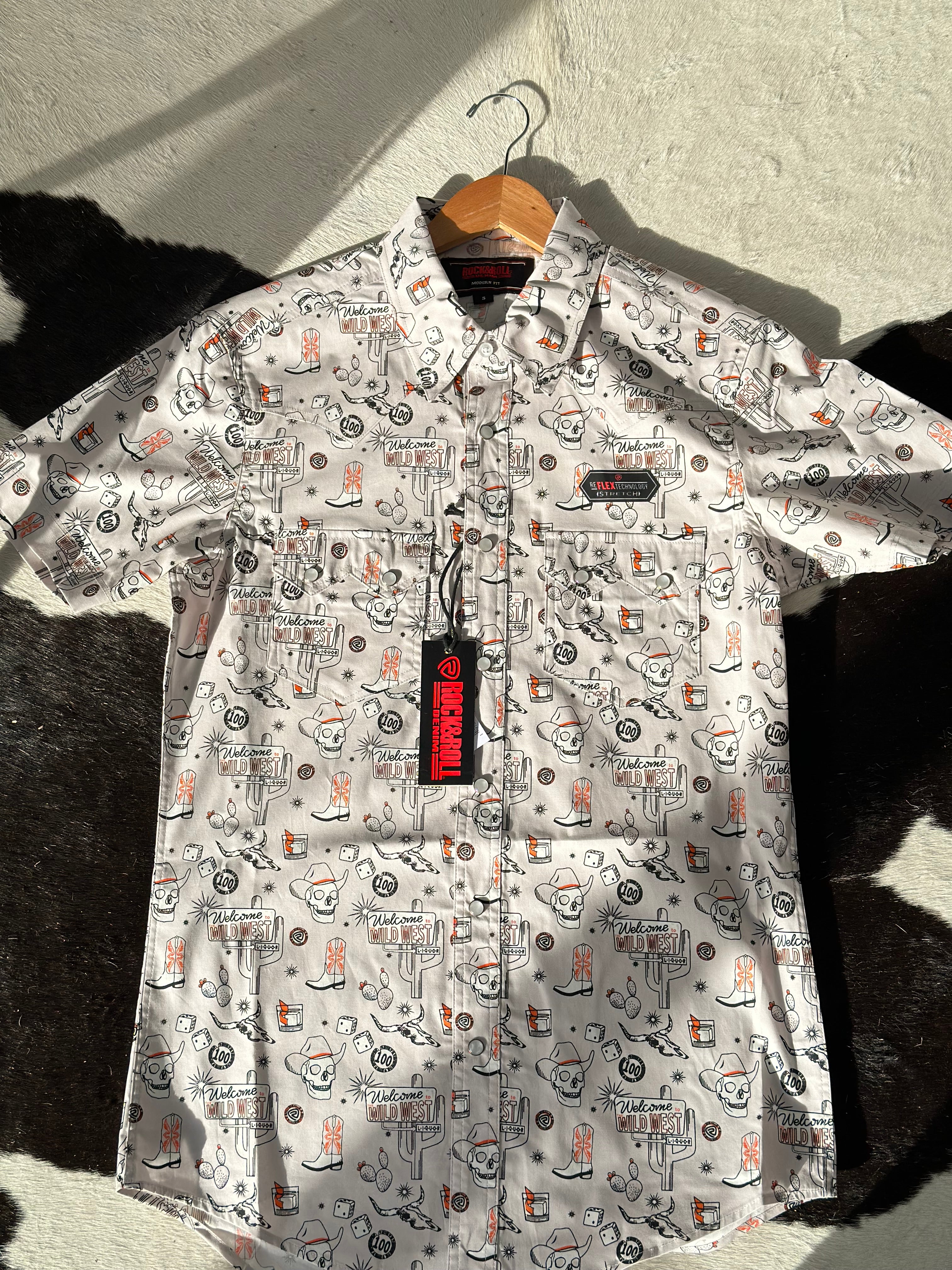 ROCK&ROLL ORANGE TATTOO GRAPHIC SNAP SHORT SLEEVE SHIRT