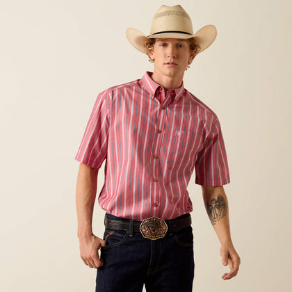 ARIAT MENS PRO BOBBY SS SHIRT HIBISCUS RED STRIPE - 10073604