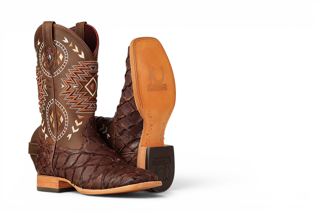 LA HERRADURA LH005 MEN’S BOOTS EXOTIC-RANCHERA FISH MATTE BROWN SQ-TOE EE