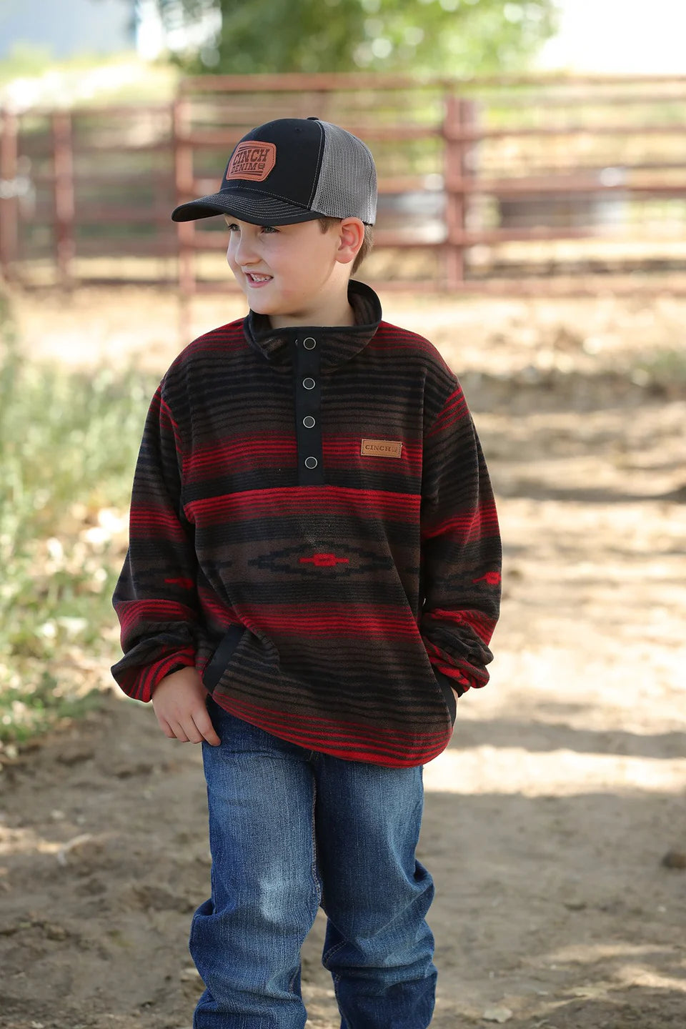 CINCH YOUTH FLEECE BROWN AZTEC PULL OVER MWK7590010