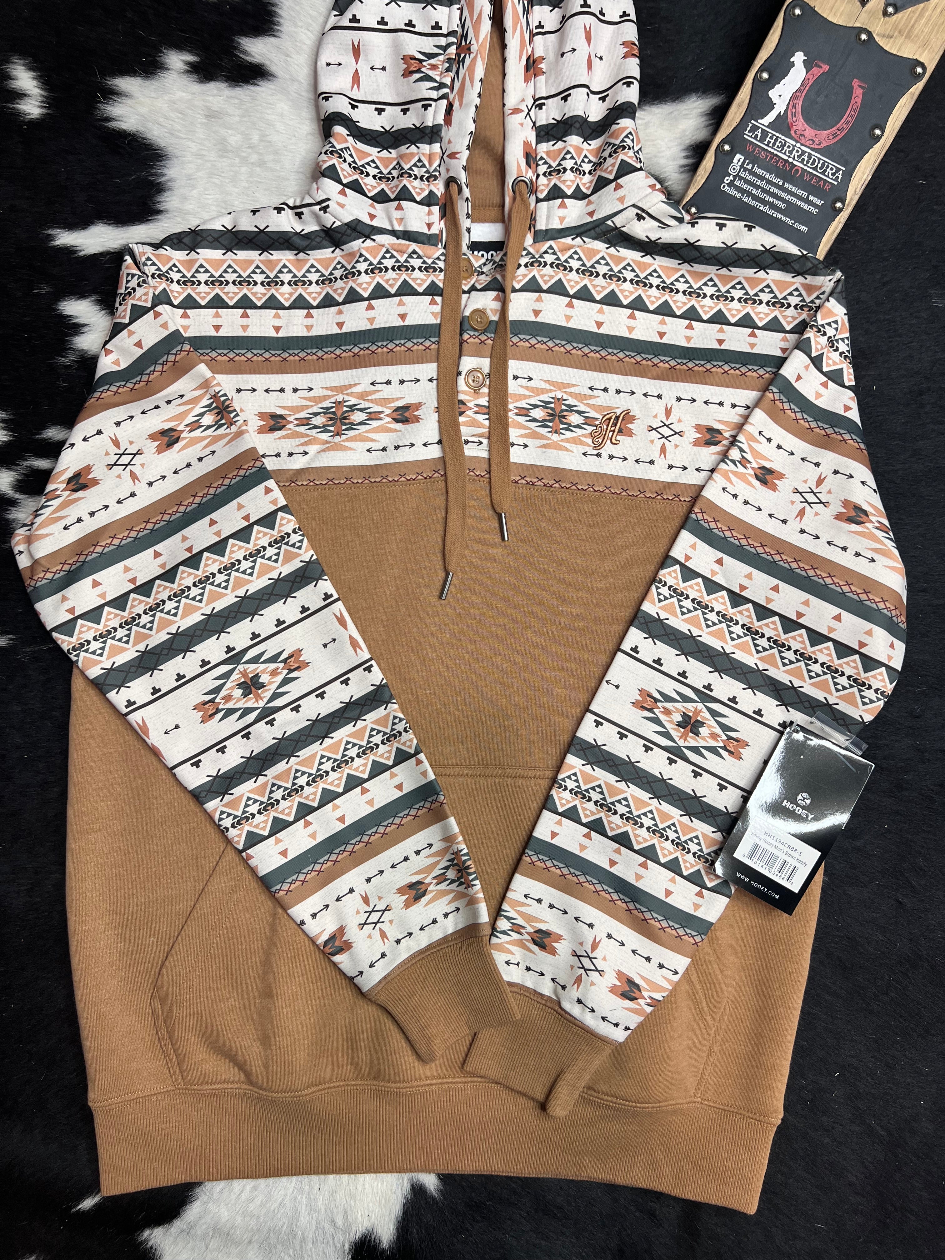 Hooey® Men's Hoodie "Jimmy" Brown w/Aztec Pattern CRBR-S