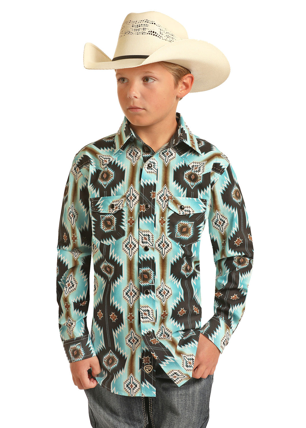 ROCK&ROLL KIDS - BOYS LS SNAP AQUAMARINE B8S3332