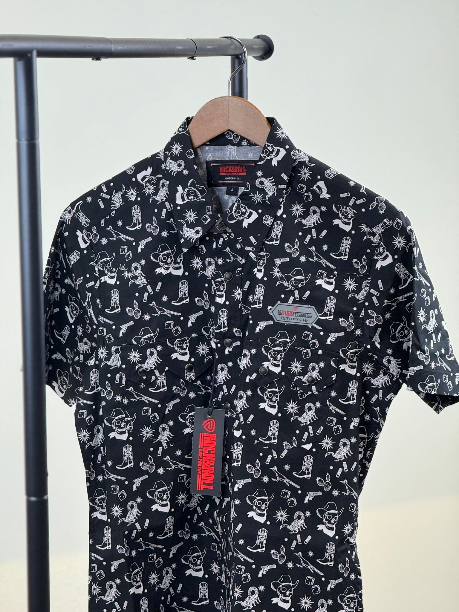 ROCK&ROLL BLACK 2PKT TATTOO SNAP SHORT SLEEVE SHIRT