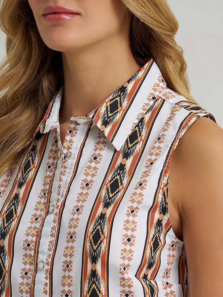 WRANGLER WOMEN SHIRT- SHORT SLEEVE WHITE/ORANGE 112379511