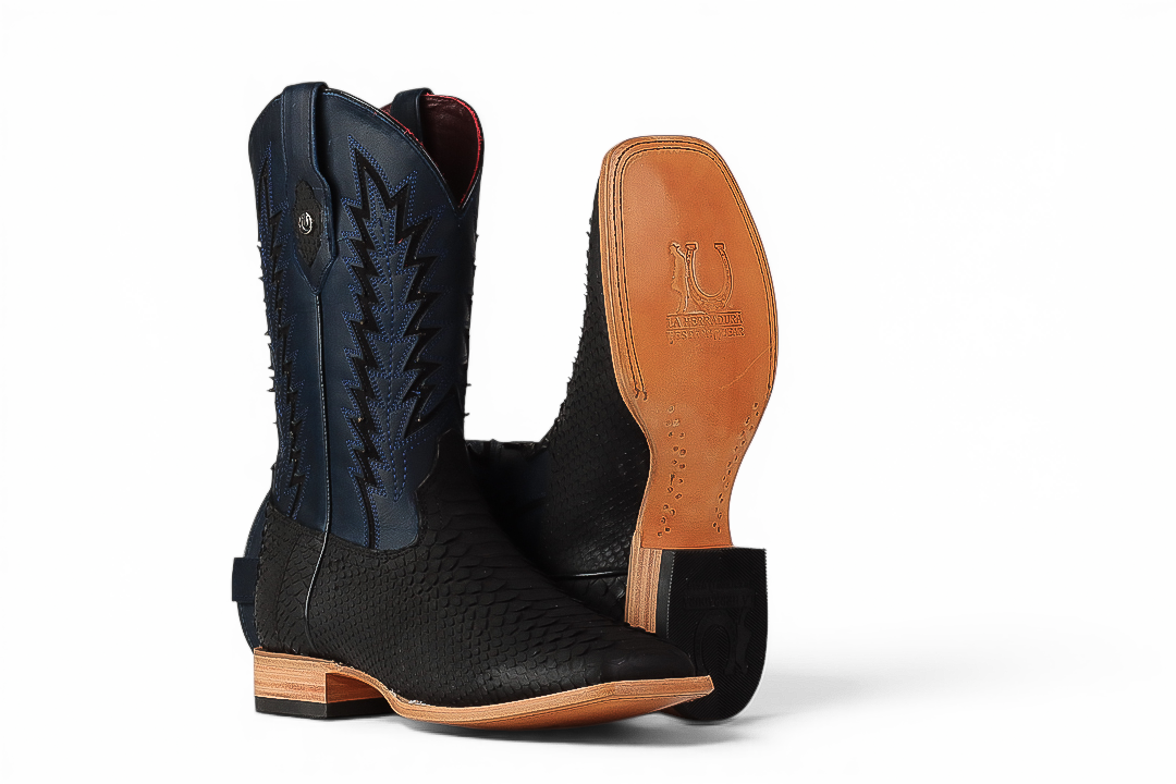 LA HERRADURA LH010 MEN’S BOOTS EXOTIC-RANCHERA PYTHON BLACK NOBUCK SQ TOE EE
