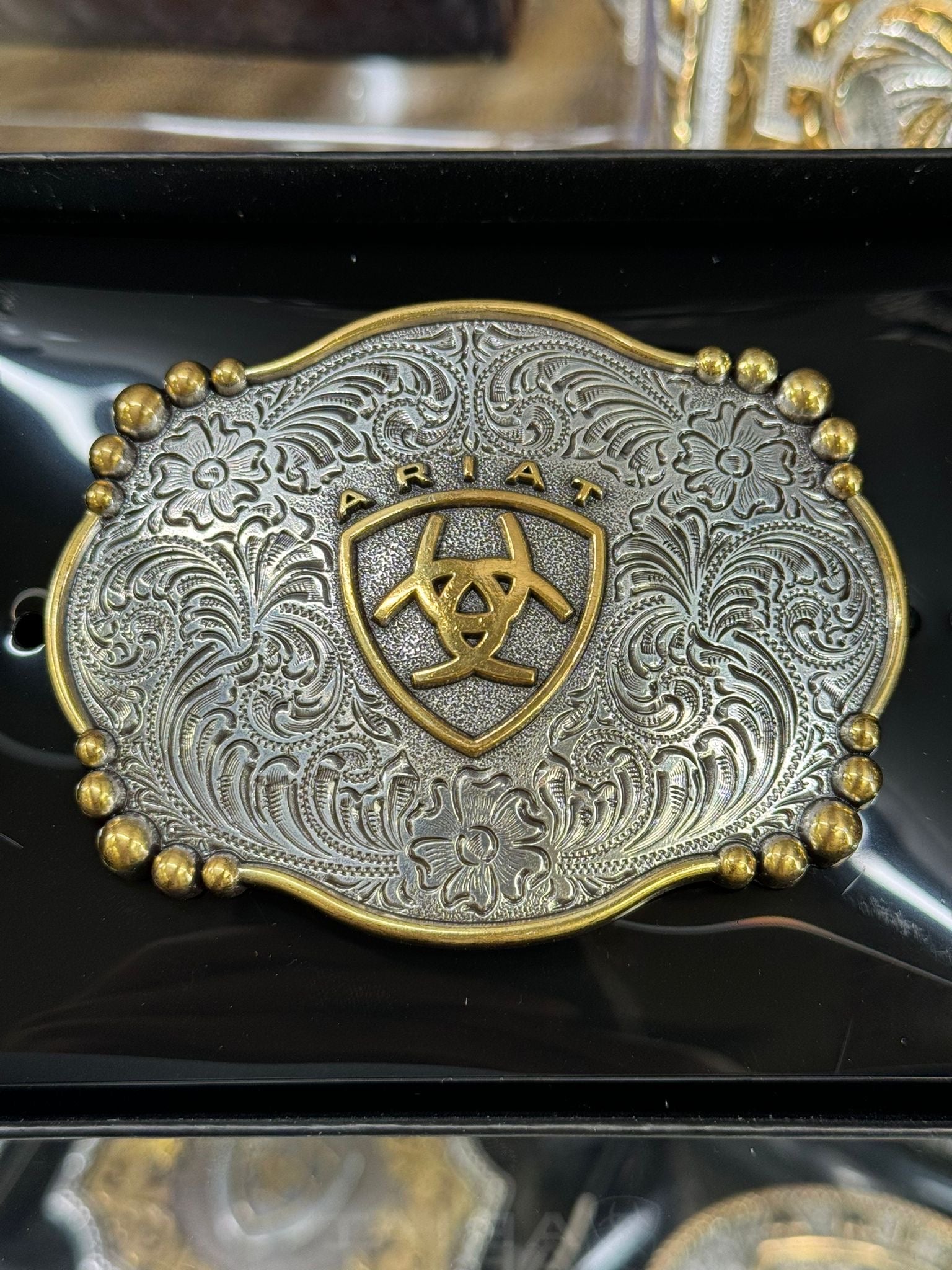 ARIAT GOLD BOARDER & LOGO SILVER BUCKLE