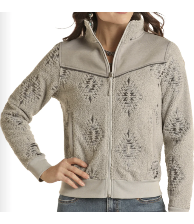 Rock&Roll Womens Grey Aztec Embroided Jacket