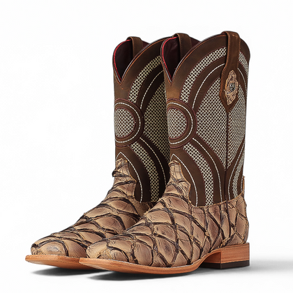 LA HERRADURA LH008 MEN’S BOOTS EXOTIC RANCHERA FISH PALE TAN SQ TOE EE