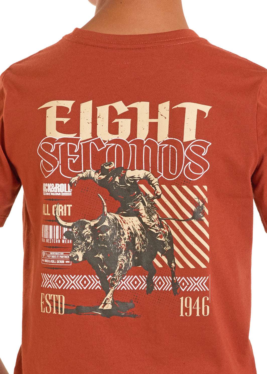 ROCK & ROLL BOYS T-SHIRT EIGHT SECONDS GRAPHIC RUST - BB21T08868 Laherradurawwnc.com