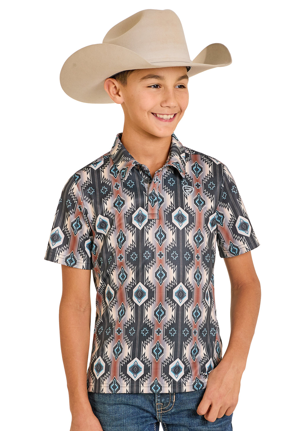 ROCK&ROLL SHIRT BOYS AZTEC PRINTED POLO BLACK BB51T07684