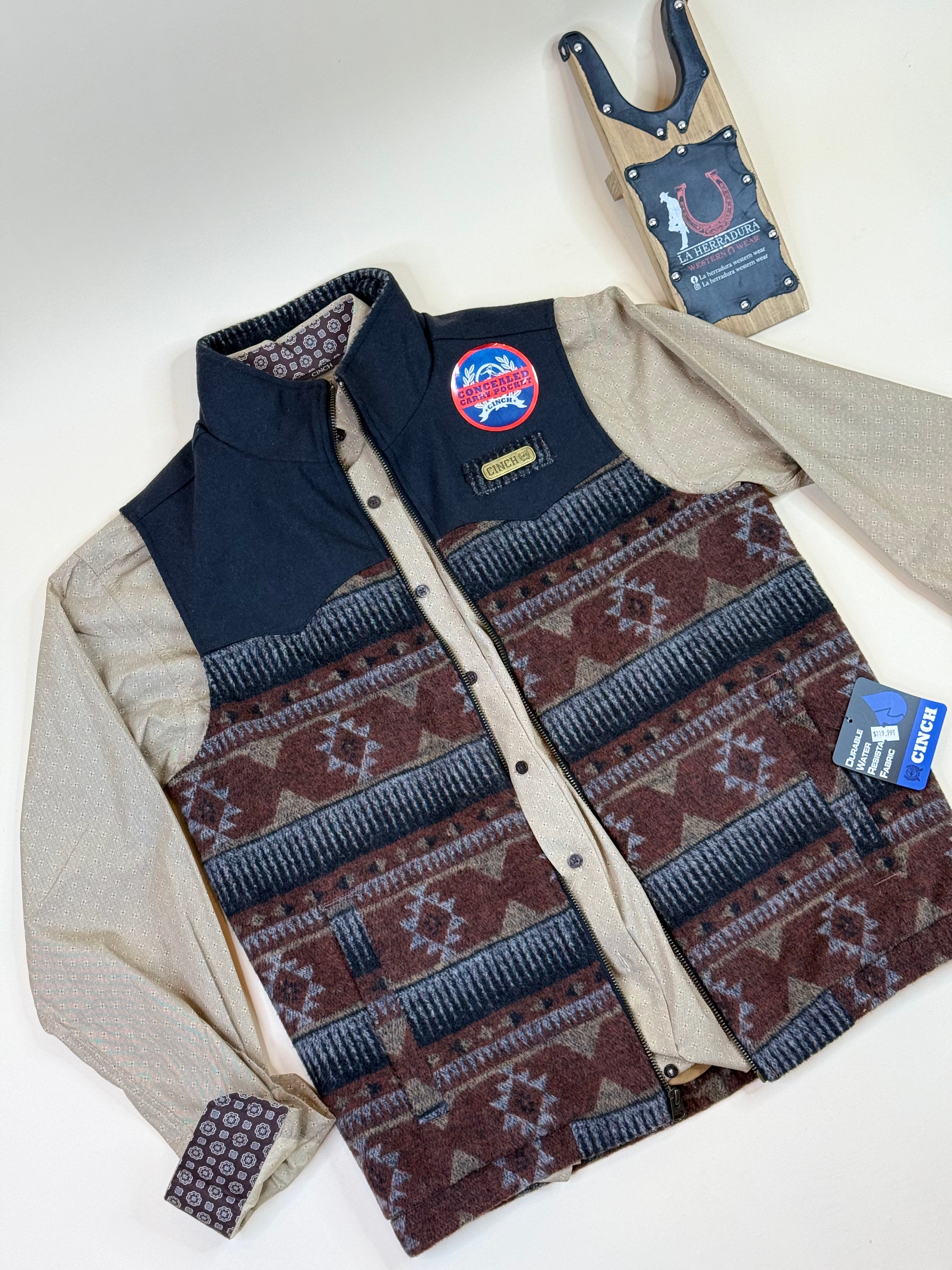 MENS CINCH CONCEAL CARRY VEST- NAVY/ BROWN AZTEC