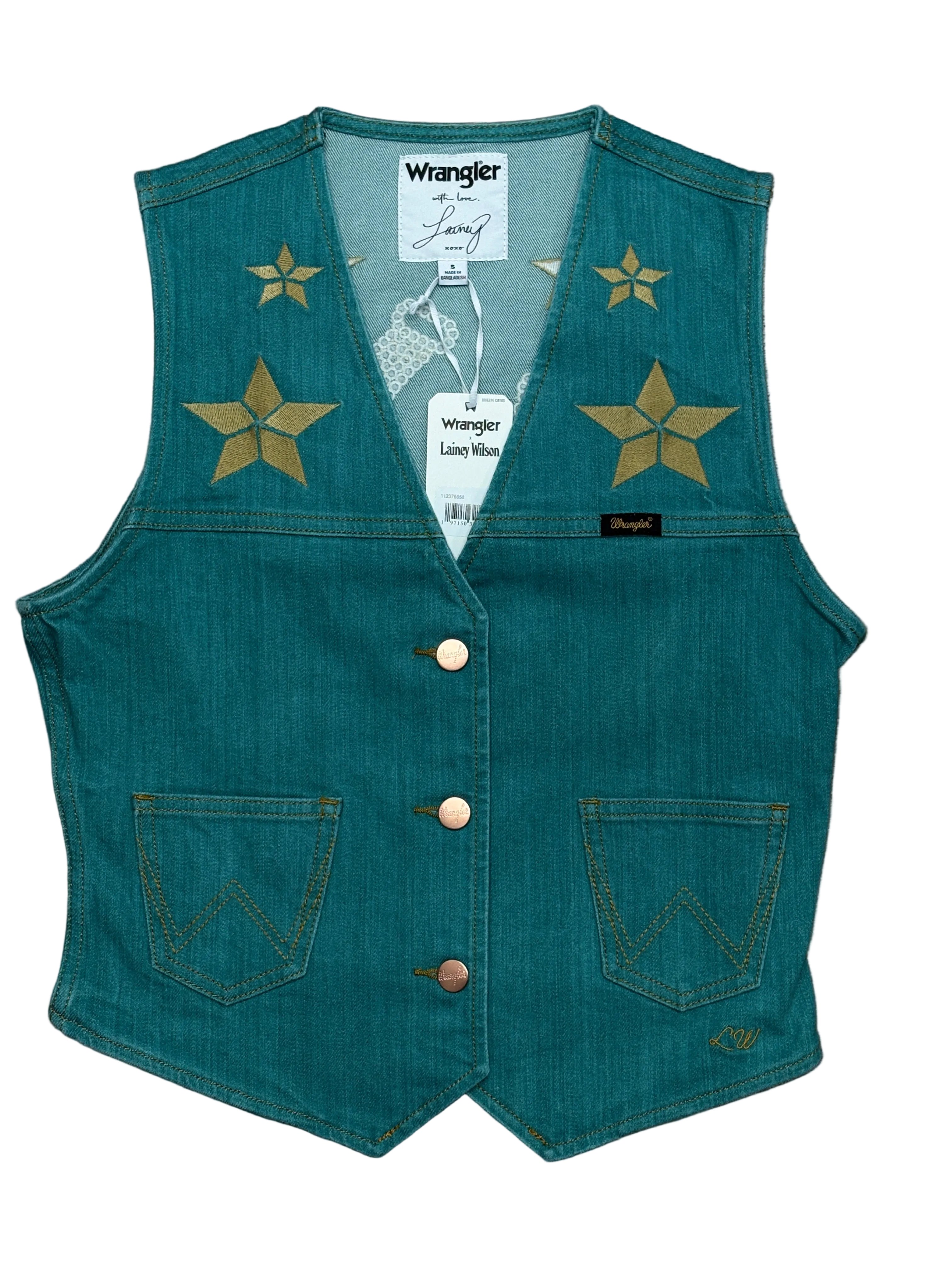 WRANGLER LAINEY WILSON DENIM TURQUOISE VEST- 112375558