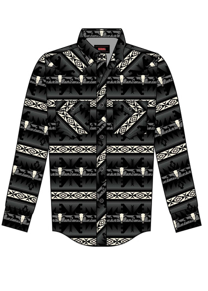 CAMISA MANGA LARGA CON ESTAMPADO NOVEDOSO ROCK&ROLL KIDS CON BOTONES A PRESIÓN, NEGRO BBN2S07159