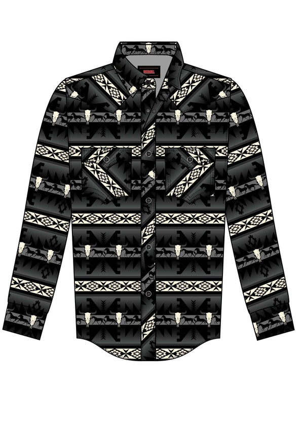 CAMISA MANGA LARGA CON ESTAMPADO NOVEDOSO ROCK&ROLL KIDS CON BOTONES A PRESIÓN, NEGRO BBN2S07159