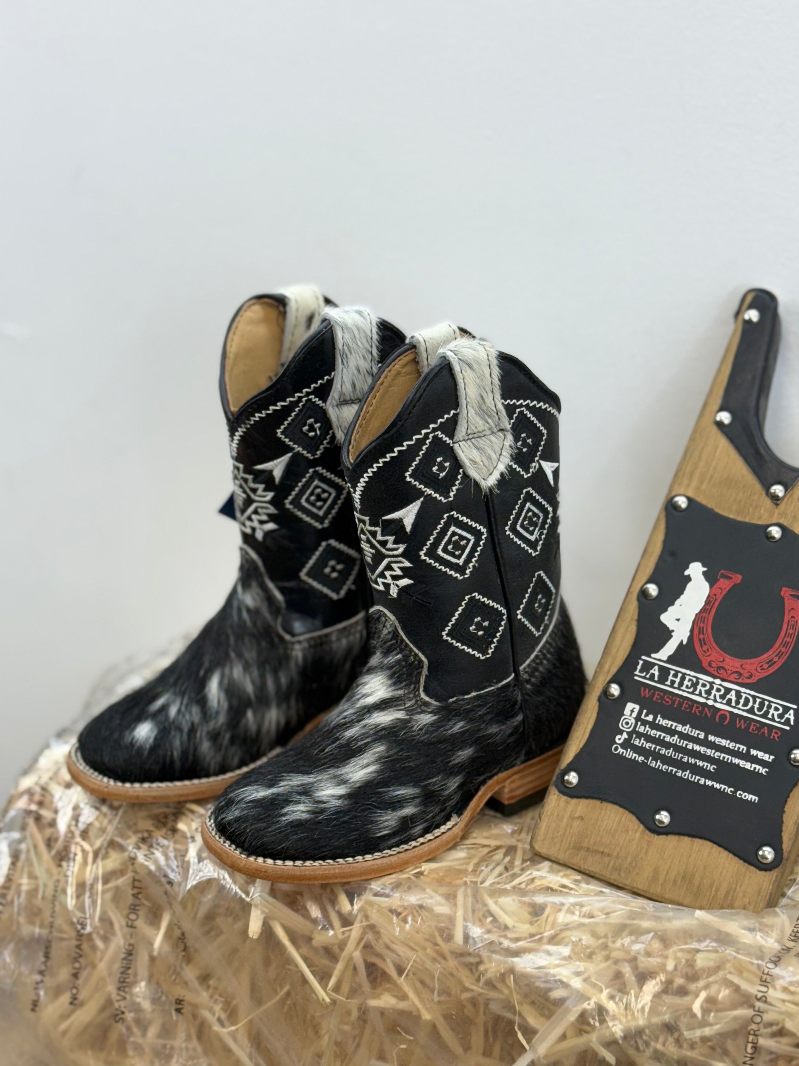 COW HIDE BOOTS FOR KIDS EACH PAIR IS UNIQUE PELO BLACK