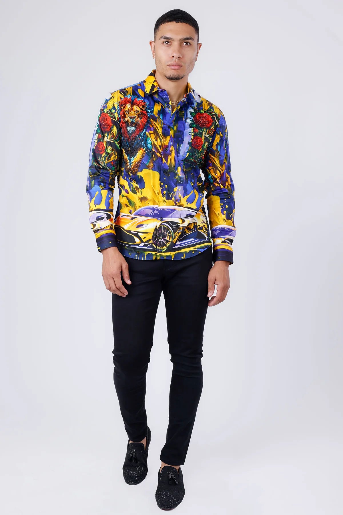 BARABAS ROYAL LION PR05 BLUE LONG SLEEVE SHIRT