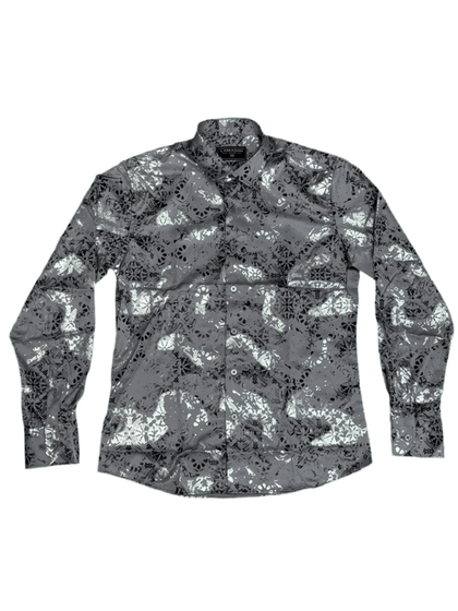 CAMISA DE HOMBRE LAMASINI CORTE MODERNO ELÁSTICA CON LÁMINA GRIS DE MODA - LAM4478