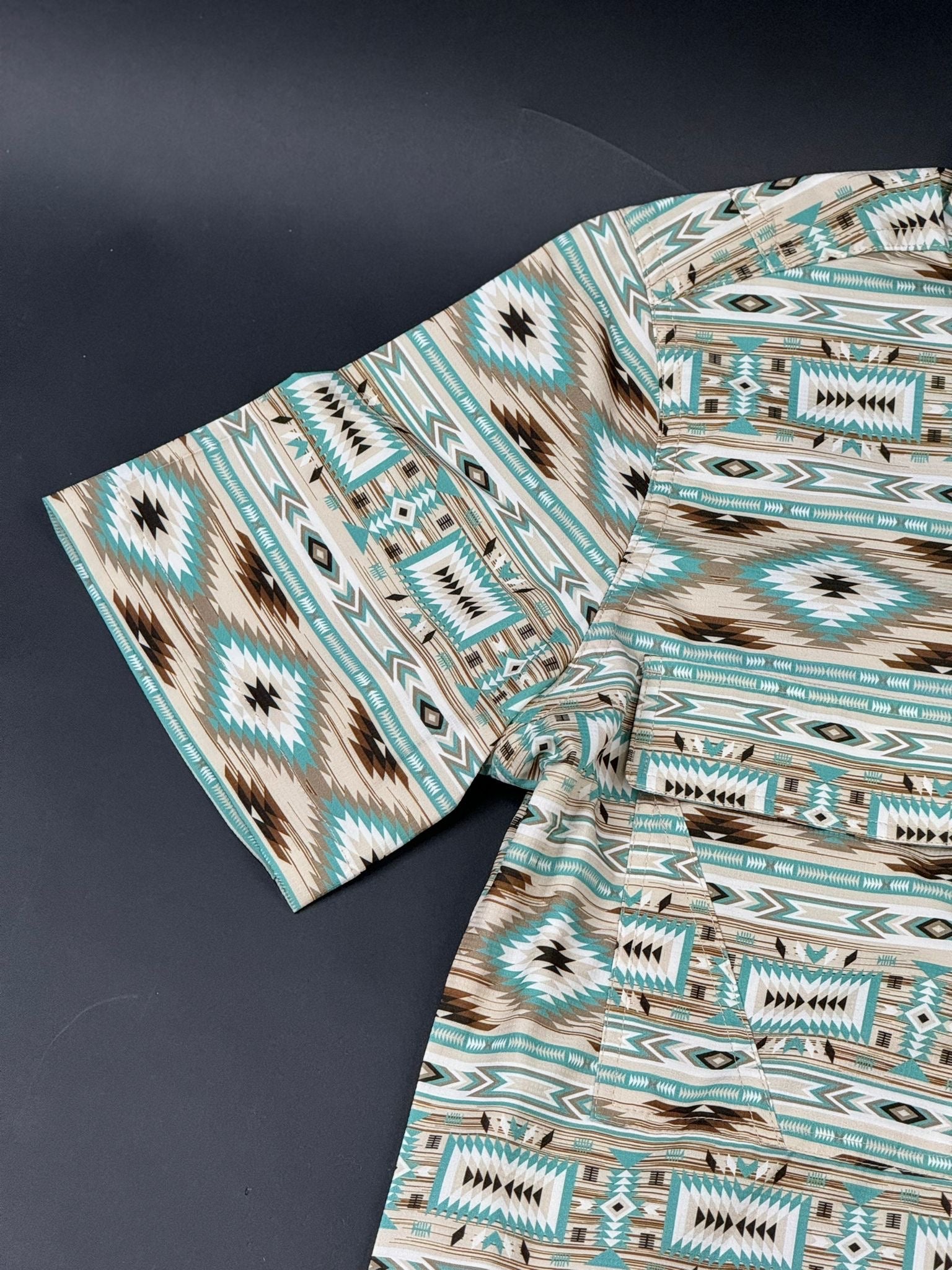 PLATINI BEIGE TEAL AZTEC SHORT SLEEVE SHIRT