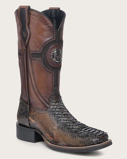 CUADRA CU978 BOOT PYTHON MAVERICK/CAFE EMBROIDERY & LASER WOVEN SQUARE TOE