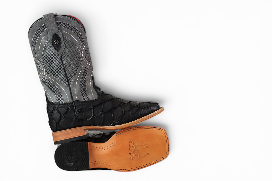 LA HERRADURA LH008 MEN’S BOOTS EXOTIC-RANCHERA FISH MATTE BLACK SQ-TOE EE
