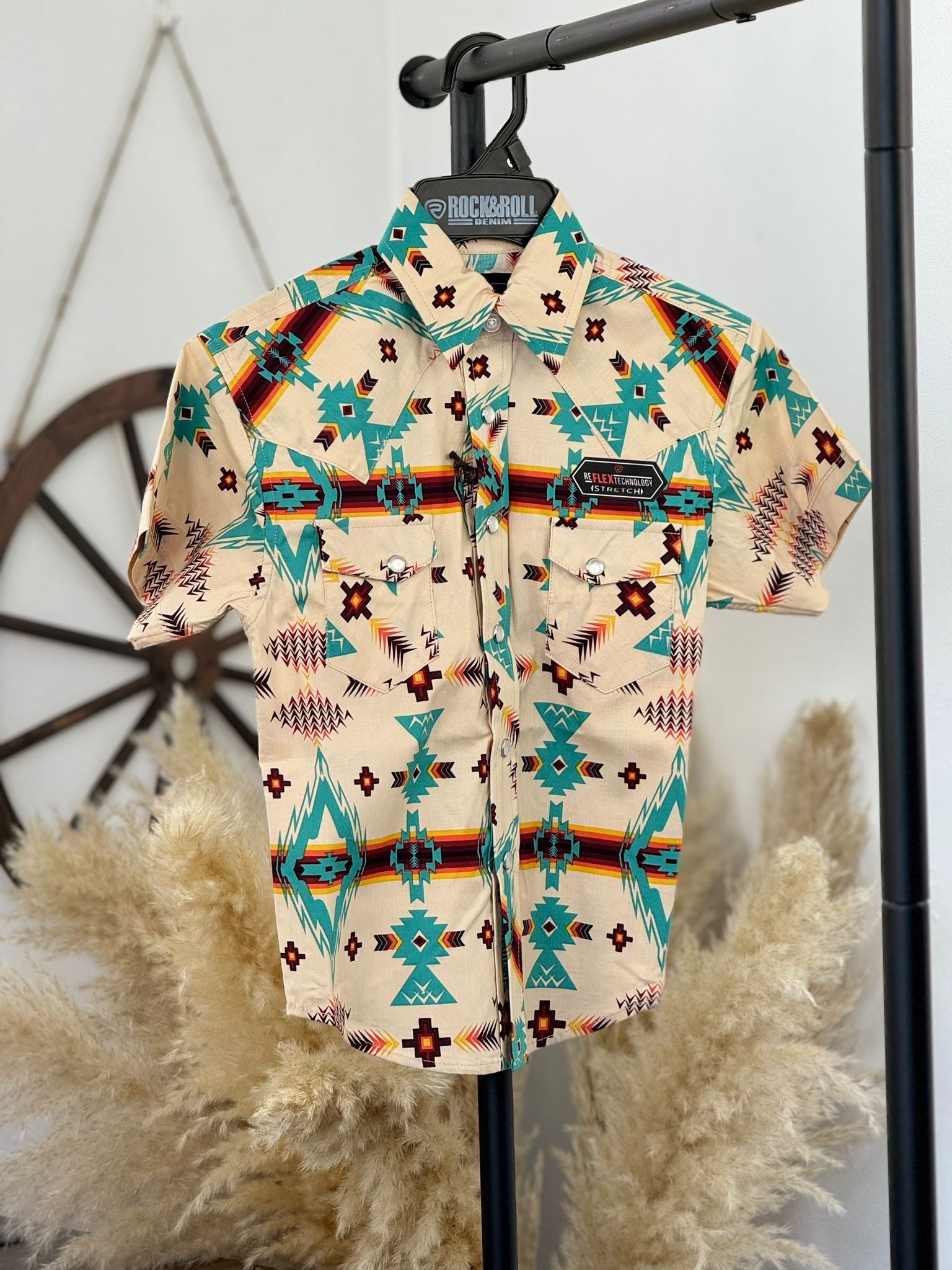 ROCK&ROLL BOYS ORANGE DALE AZTEC SNAP SHORT SLEEVE SHIRT