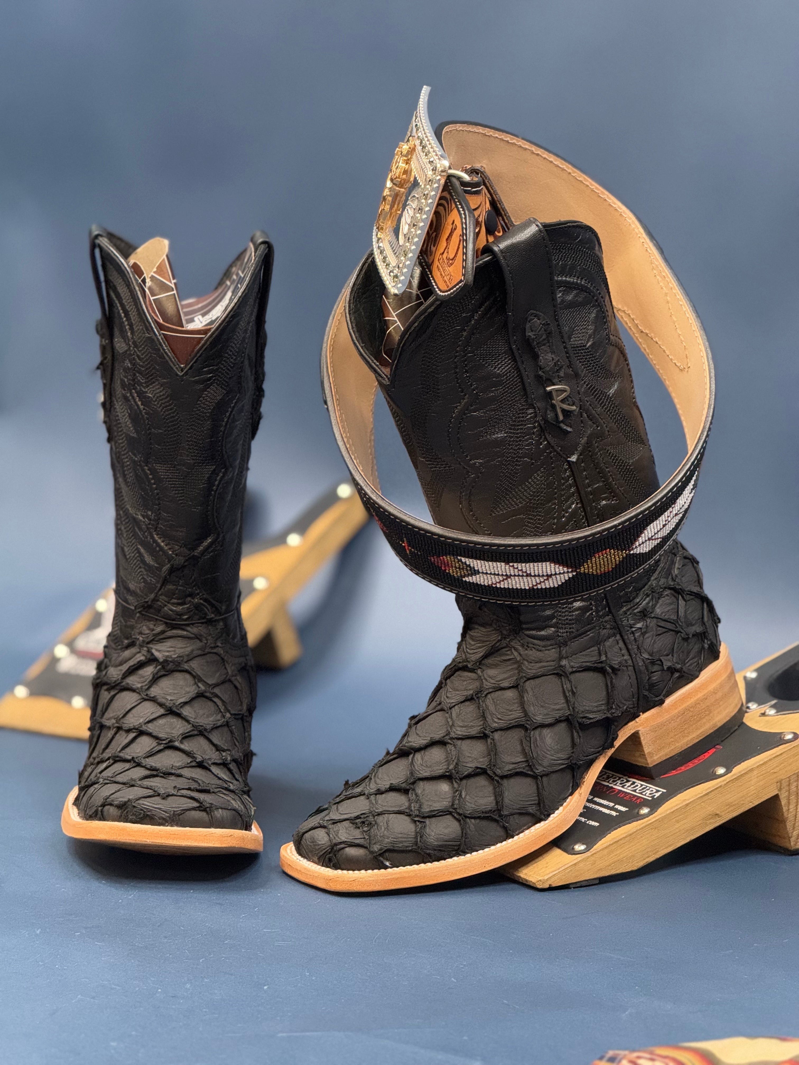 RANCHERS BIGBASS ALL BLACK MATTE TELARAÑA SQUARE TOE BOOT