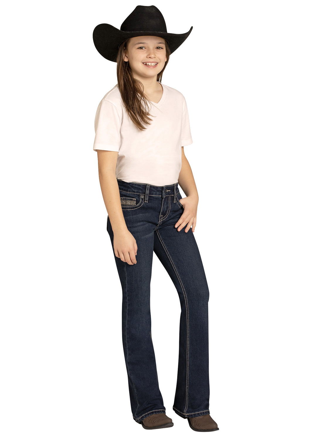 ROCK&ROLL GIRLS AZTEC EMB BOOTCUT DARK WASH JEANS-BG4MD08058