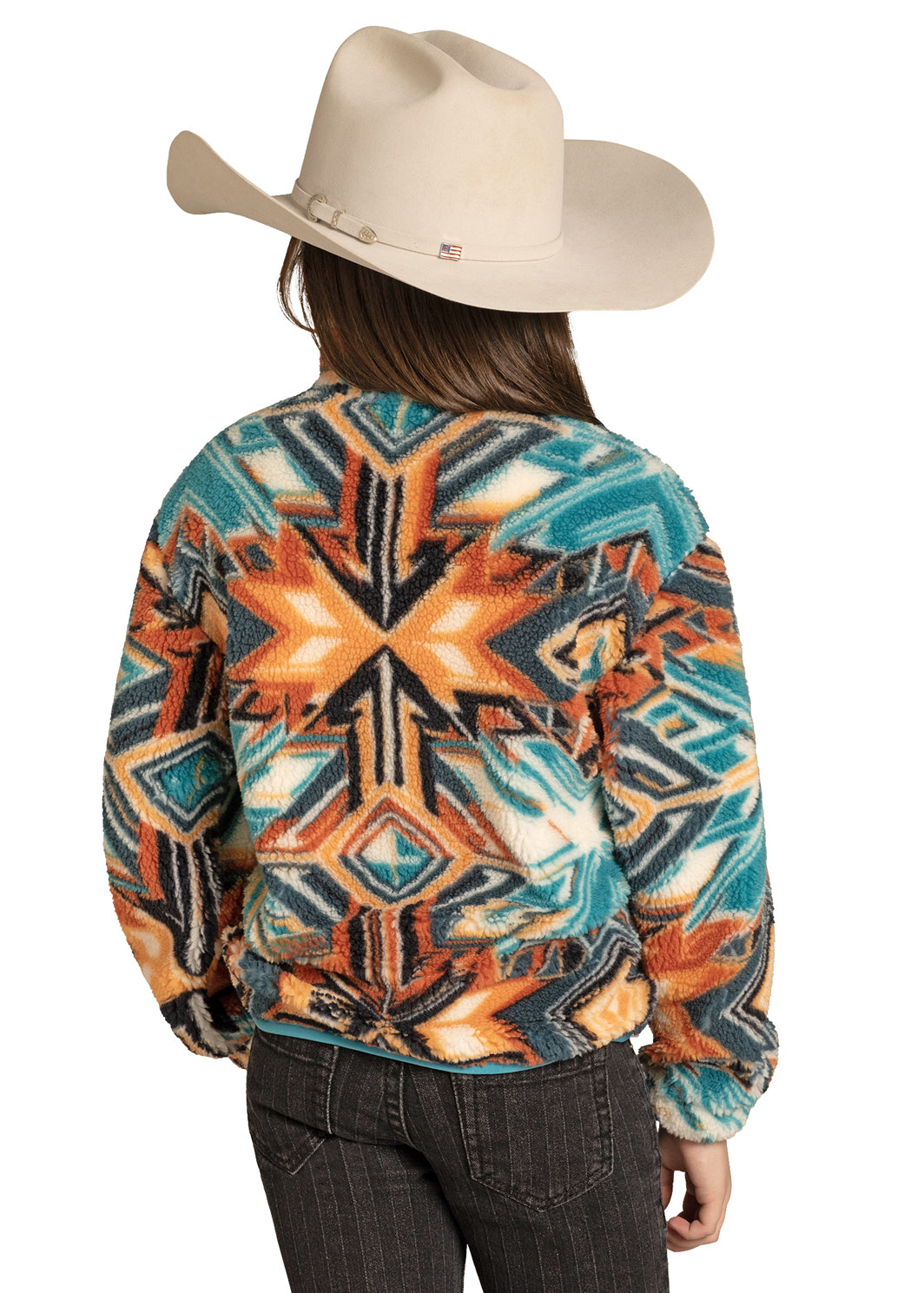 ROCK&ROLL DENIN GIRLS AZTEC PRINT ZIP JACKET TURQUOISE BG91C07752