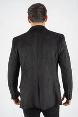 Men's Double Button Black Suede Blazer /Gamuza black