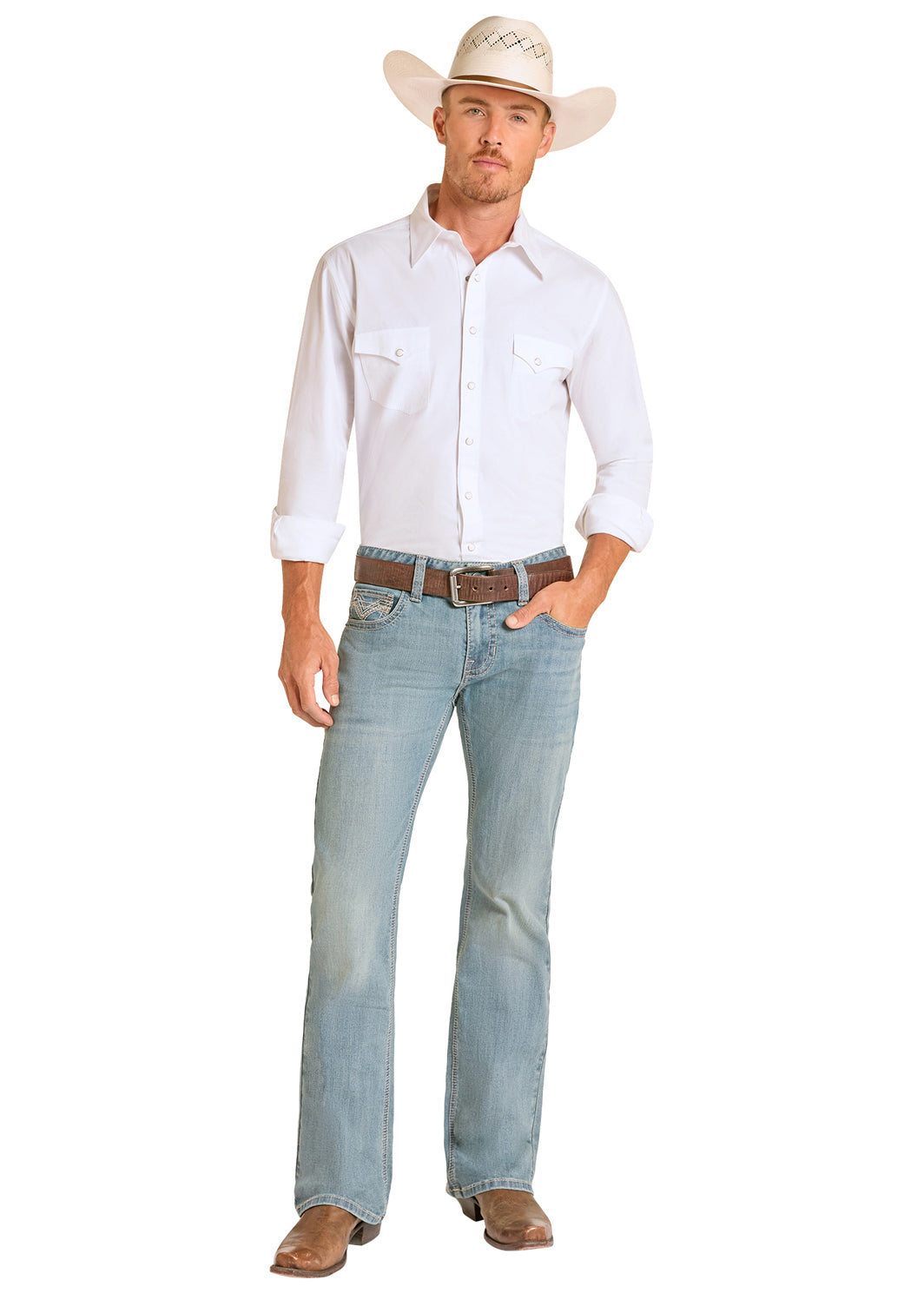 CAMISETA ROCK&ROLL VINTAGE LIGERA HOMBRE PUNTADA ESCALONADA BORDADA PISTOLA BM0PD09119