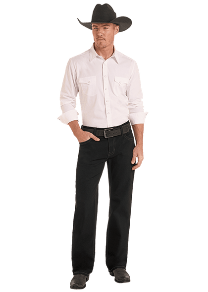 ROCK&ROLL MENS BLACK DOUBLE BARREL STRAIGHT BOOTCUT RELAXED FIT -BM0SD02484