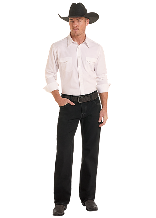 ROCK&ROLL MENS BLACK DOUBLE BARREL STRAIGHT BOOTCUT RELAXED FIT -BM0SD02484